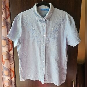 Fashion Classics Light Blue Embroidered Button-Up Shirt 100% Cotton